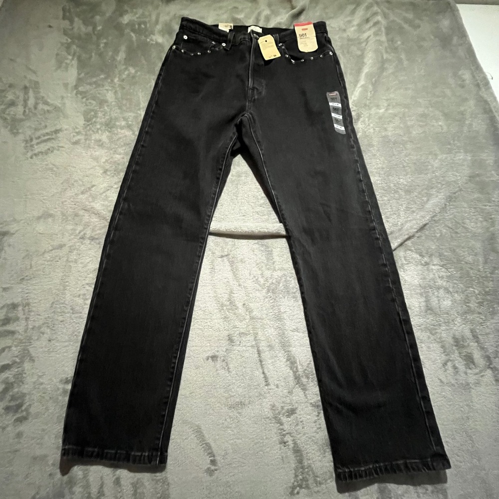 Levi's 501 Original Jeans Mens 32x30 Black Rhinestone Studded Straight Leg